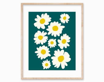 Retro Daisy Print Digital Download | Bold Minimal Flower Wall Art | Modern Printable Poster for Dorms, Offices, & Gallery Walls
