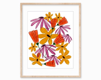 Colorful Flower Wall Art Print | Wildflower Digital Download | Bold Botanical Printable Art | Instant Floral Art Download for Home
