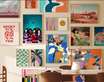 300 Eclectic Wall Art Prints | Maximalist Digital Art Bundle | Fun Kitchen Posters, Trendy Flower Market, Boho Gallery Set Download