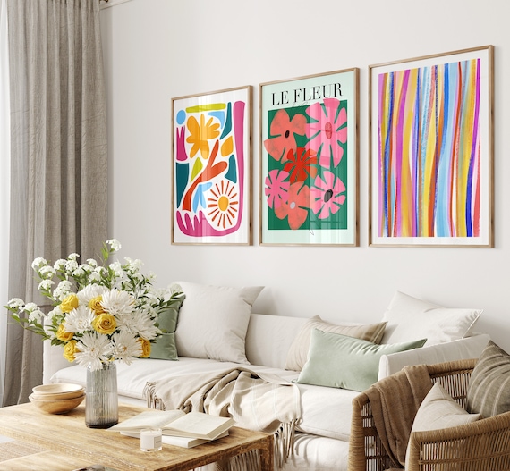 Set of Three Bold Prints Colorful Wall Art Abstract Wall Etsy