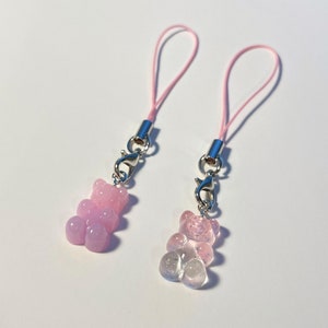 Cute 3D Jelly Bear with Sparkles - Mini Phone Charm - Switch Charm - Pink and Purple Keychain Accessory