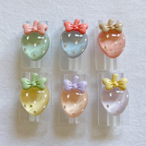 Cute Pastel Strawberry Charging Cable Bit Protector - Apple Fruit Charm - iPhone Charger Protector - Line Wire Protector - Kawaii Gift Idea