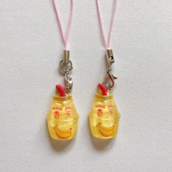 Cute Transparent Yellow Banana Milk - Jelly Phone Charm - Keychain - Asian Beverage Drink