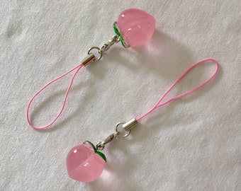 Cute Jelly Peach Fruit - Clear Pink Phone Charm - Keychain - Phone Accessory