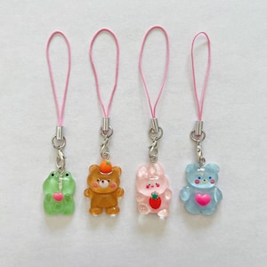 Cute Jelly Pastel Animal Charm - Transparent Frog, Bear, Bunny Rabbit -Phone Charm - Keychain for Bags and Electronics