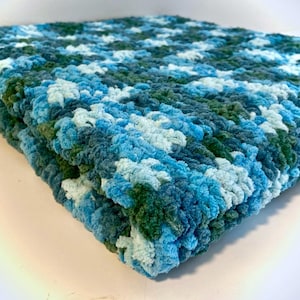 LARGE Chunky Handmade Soft and Cuddly Fleece Baby to Toddler Crocheted Bernat Blanket. Also perfect as a Lap Blanket for Adults!