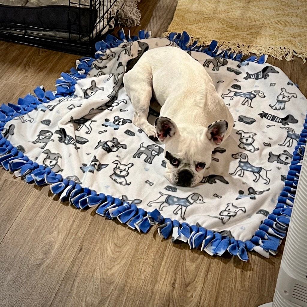 Reversible Fleece Dog Blanket (36"X36") No-Sew Tie, Free Toy