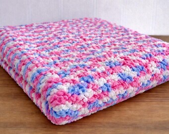 XL Baby Blanket Chunky Plush Chenille Handmade Crocheted