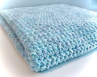 LARGE Chunky Handmade Soft and Cuddly Fleece Baby to Toddler Crocheted Bernat Blanket. Also perfect as a Lap Blanket for Adults!