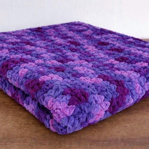 XL Baby Blanket Handmade Chunky Crochet Purple Pink Fleece Blanket, Also Adult Lap Blanket