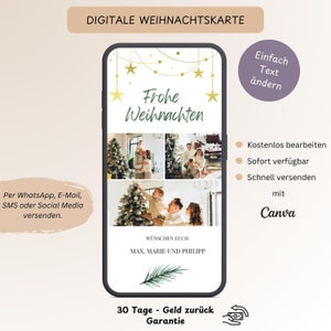 Digitale Weihnachtskarte mit Foto für WhatsApp E-Mail, E-Card Weihnachten Familie Download, Merry Christmas Weihnachtsgruß, Vorlage Canva