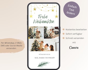 Digitale Weihnachtskarte mit Foto für WhatsApp E-Mail, E-Card Weihnachten Familie Download, Merry Christmas Weihnachtsgruß, Vorlage Canva