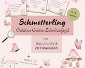 Outdoor Schnitzeljagd Kinder 5-8 Jahre, Schmetterling Schatzsuche Garten Schnitzeljagd Kindergeburtstag zum Ausdrucken, Schatzsuche draußen
