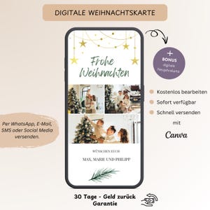 Digitale Weihnachtskarte mit Foto für WhatsApp E-Mail, E-Card Weihnachten Familie Download, Merry Christmas Weihnachtsgruß, Vorlage Canva