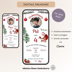 Invitation numérique pour anniversaires d'enfants, Noël, invitations personnalisées du Père Noël, cartes électroniques d'anniversaire WhatsApp, modèles Canva