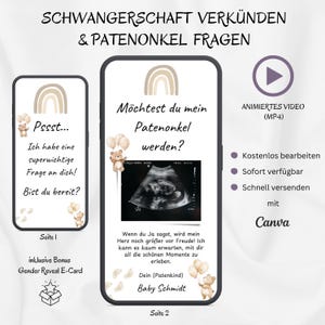 Chiedi al padrino E-Card, Vuoi essere il mio padrino, Biglietto digitale personalizzabile per annunciare la gravidanza, Modello Canva
