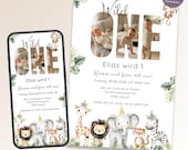Einladung 1. Geburtstag Wild One für WhatsApp & zum Ausdrucken, Personalisierbare digitale Einladungskarte Kindergeburtstag, Vorlage Canva