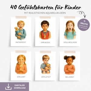 Gefühlskarten Kinder Emotionen lernen Karten Gefühle Kinder Montessori Lernkarten Download Aquarell Emotionskarten Kinder zum Ausdrucken PDF