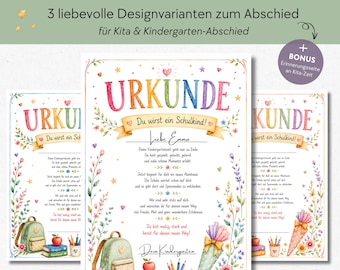 Kindergarten Urkunde Abschied für Kinder, Kita Abschluss, Schulkind Vorlage für Erzieher & Tagesmutter, PDF Download A4 zum Ausdrucken