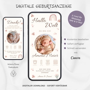 Anuncio de Nacimiento Digital WhatsApp Rainbow Boho, Anuncio de Tarjeta Electrónica Personalizable Tarjeta de Nacimiento Tarjeta de Nacimiento Móvil Hola Mundo Bebé Plantilla Canva