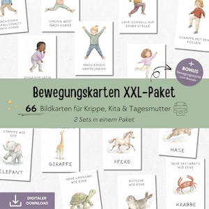 Paket Bewegungskarten Aktivitätskarten für Kinder in Kita Tagesmutter, Bildkarten Kindergarten für Morgenkreis zum Ausdrucken A6 PDF