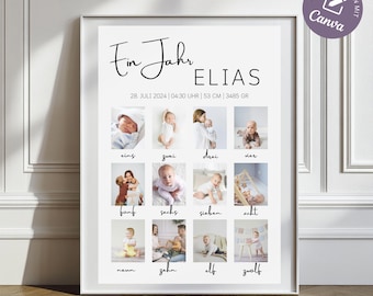 Milestone board 1st birthday birthday poster photo, baby poster milestones gift, baby milestone poster boy girl template Canva