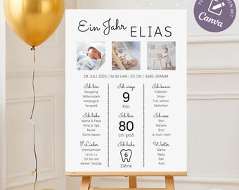 Milestone board 1st birthday birthday poster photo, baby milestone poster boy girl baby poster milestones gift, template Canva