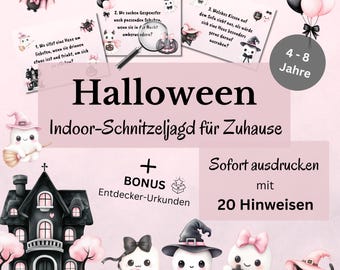 Indoor scavenger hunt Halloween games for children 4-8 years, indoor treasure hunt for girls to print, Halloween party games PDF