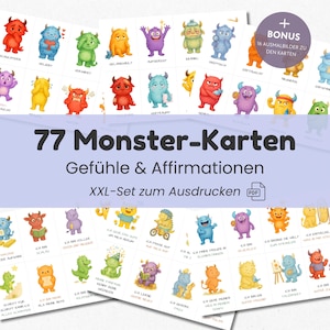 77 Monster Gefühlskarten Affirmationskarten Kinder Emotionen lernen PDF-Set - Karten Gefühle Kinder Mutmachkarten - Montessori Lernkarten