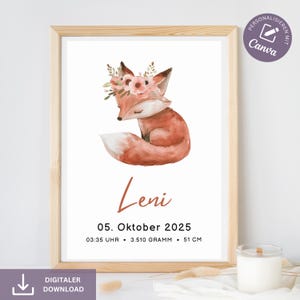 Tablero de nacimiento personalizado, póster de nacimiento de bebé, póster con nombre de animales, regalo de nacimiento de niña y niño, póster de nacimiento para guardería, fechas de nacimiento
