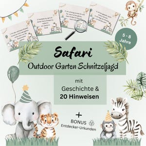 Outdoor scavenger hunt for children 5-8 years, safari treasure hunt, garden scavenger hunt for children&#39;s birthdays to print, jungle treasure hunt PDF