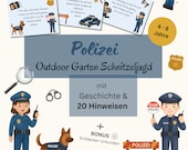 Outdoor Schnitzeljagd Kinder 4-8 Jahre, Polizei Schatzsuche Garten Schnitzeljagd Kindergeburtstag zum Ausdrucken, PDF Schatzsuche draußen