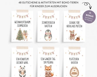 Advent calendar for children with activities and vouchers in boho style, time instead of stuff, Advent calendar to print, Christmas calendar DIY set PDF