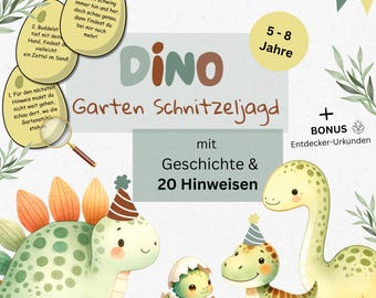 Chasse au trésor de dinosaures pour les enfants de 5 à 8 ans, chasse au trésor en plein air pour le jardin, chasse au trésor pour les anniversaires d'enfants à imprimer, chasse au trésor à télécharger