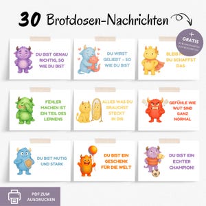 Brotdosen Nachrichten Affirmationskarten Kinder Schule Mutmach-Monster Affirmationskarten Schule positive Glaubenssätze Kinder PDF