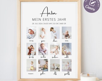 Milestone board 1st birthday birthday poster baby poster milestones gift photo, baby milestone poster girl boy template Canva