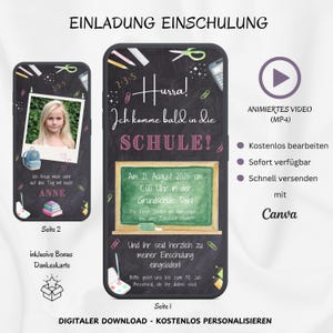 Convite digital para matrícula escolar animado, cartão convite personalizado para o início das aulas WhatsApp, convite para o primeiro dia de aula com foto modelo Canva