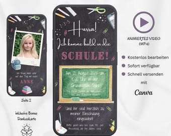 Digital invitation for school enrollment animated, personalized invitation card for the start of school WhatsApp, invitation for the first day of school photo template Canva