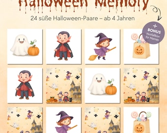 Halloween Memory Game for children 4-8 years, Halloween Games for children, Halloween Party Game to print, Halloween Party Games PDF Download