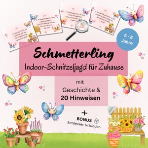 Butterfly indoor scavenger hunt for children 5-8 years, indoor scavenger hunt for children&#39;s birthdays to print, treasure hunt for children