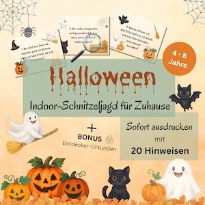 以下が含まれることがあります： カボチャ、幽霊、黒猫のイラストが描かれたハロウィーンをテーマにしたゲームセット。テキストには「ハロウィーン」とドイツ語のテキストが含まれています。20個のヒントが付いたボーナスが含まれています。