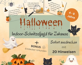 Indoor scavenger hunt Halloween games for children 4-8 years, indoor treasure hunt for children to print, Halloween party games PDF