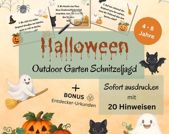Outdoor scavenger hunt Halloween games for children 4-8 years, treasure hunt garden scavenger hunt for children to print, Halloween party games PDF