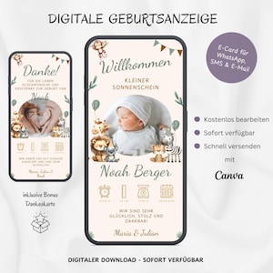 Faire-part de naissance numérique WhatsApp Safari, faire-part de naissance personnalisable par e-carte, carte de naissance sur téléphone portable Hello World Hello Baby, modèle Canva