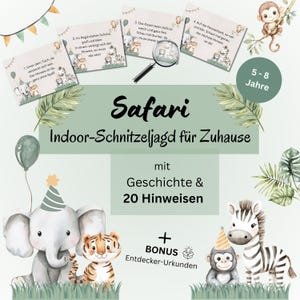 Indoor scavenger hunt for children 5-8 years, safari treasure hunt for children&#39;s birthdays, jungle treasure hunt for children in PDF format