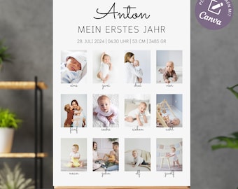 Milestone board 1st birthday birthday poster photo, baby poster milestones gift, baby milestone poster girl boy template Canva