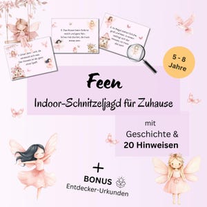 5～8歳の女の子向けの室内宝探しゲーム、お子様の誕生日に印刷できる妖精の宝探しゲーム、室内宝探しの手がかりPDF
