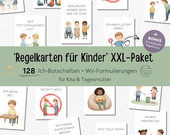 Regelkarten Kita Bildkarten Kindergarten Tagesmutter Kindertagespflege Krippe, Set Lernkarten Kinder Regeln zum Ausdrucken A6 PDF Download