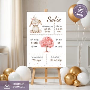 Tablero de nacimiento personalizado, póster de nacimiento de bebé, póster con nombre de guardería, regalo de niña de nacimiento, póster de nacimiento, fechas de nacimiento para imprimir