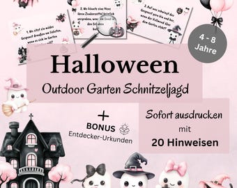 Outdoor scavenger hunt Halloween games for children 4-8 years, treasure hunt garden scavenger hunt for girls to print, Halloween party games pink
